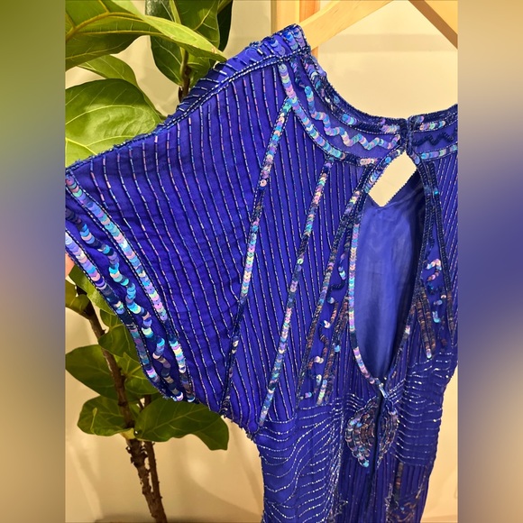 Stunning Hand Beaded Made In India Silk Vintage Dress Cobalt 10 M S - Picture 9 of 9